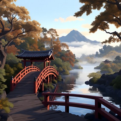 Red Pagoda Bridge over Autumn River