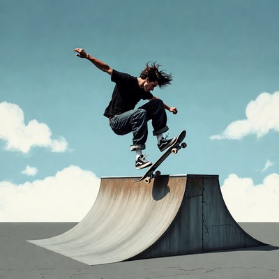 Man skateboarding off ramp