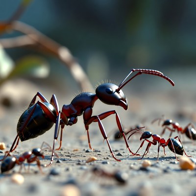 Group of red ants on ground