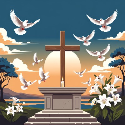 Cross with Doves and Lilies
