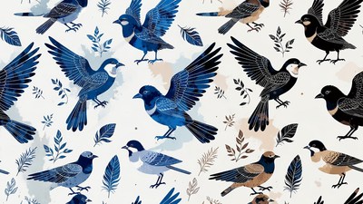 Blue Birds Seamless Pattern Illustration