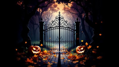 Haunted Iron Gate in Autumn Forest