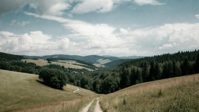 Mountain valley with winding path