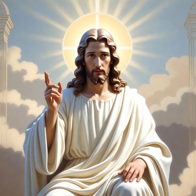 Jesus Christ with halo raising hand