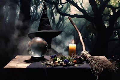 Witch Hat Crystal Ball Candle Broom
