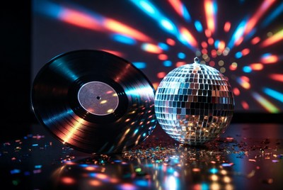 Disco Ball and Vinyl Record