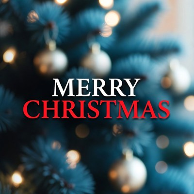 Merry Christmas Blue Bokeh Background