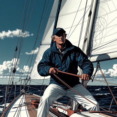 Man sailing boat at sea