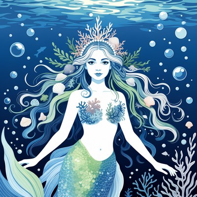 Beautiful mermaid in underwater scene