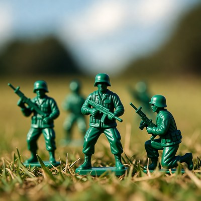 Plastic army men toys on grass