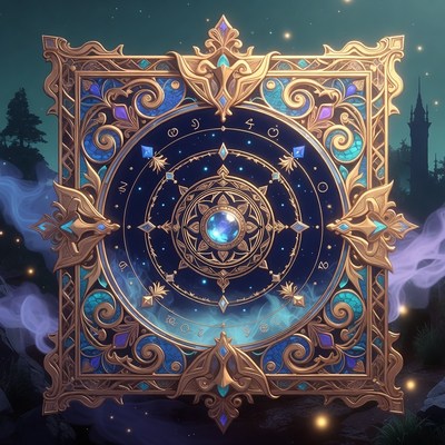 Ornate Golden Astrology Frame Illustration