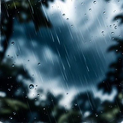 Rain Droplets on Window with Leaves