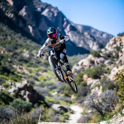 Man jumping downhill mountain bike