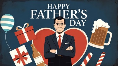 Father's Day Man in Suit with Gifts