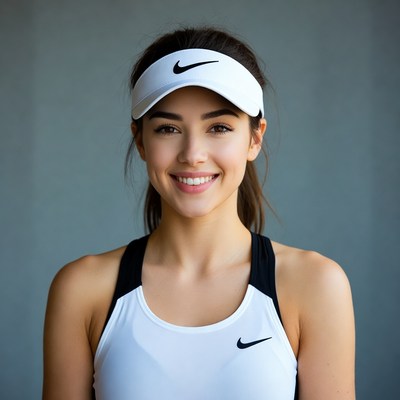 Smiling woman in Nike tennis outfit