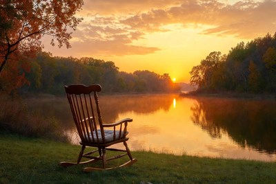 Rocking Chair by Lake at Sunset