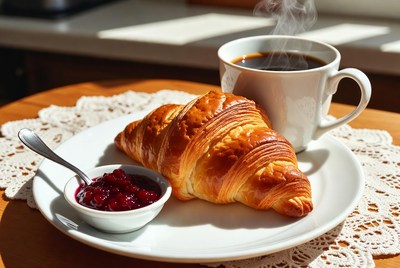 Croissant with jam and coffee