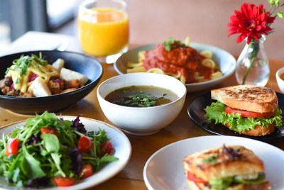 Assortment of fresh dishes on table