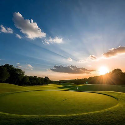 Golf course at sunset