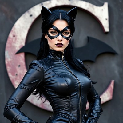 Woman in Catwoman costume