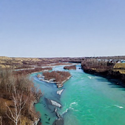 Turquoise River Winding Through Autumn Hills