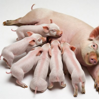 Mother Pig Nursing Piglets