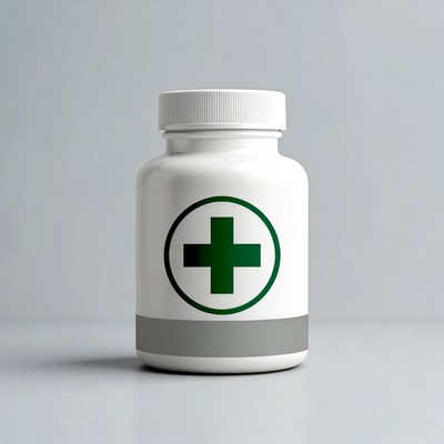White medicine bottle with green cross