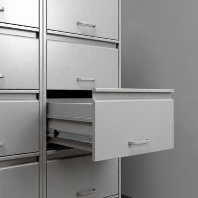 Open Drawer in Metal Filing Cabinet