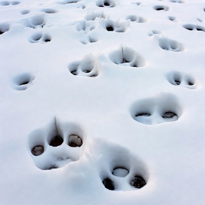 Dog paw prints in snow
