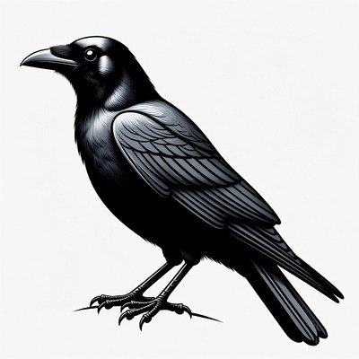 Black raven illustration isolated