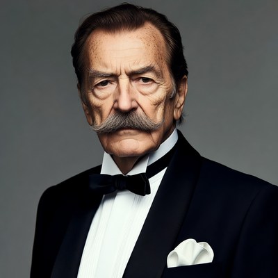 Elderly man in tuxedo with mustache
