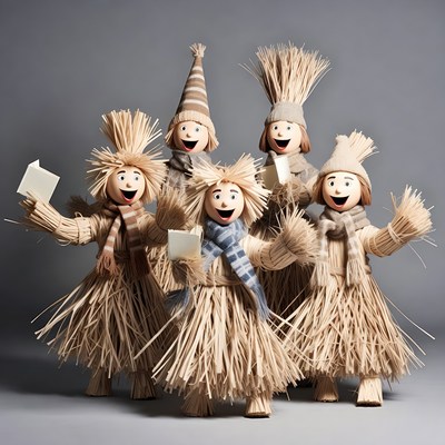 Group of Straw Dolls Singing with Sheet Music