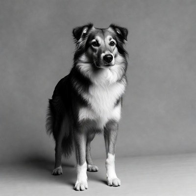Black and white Australian Shepherd standing