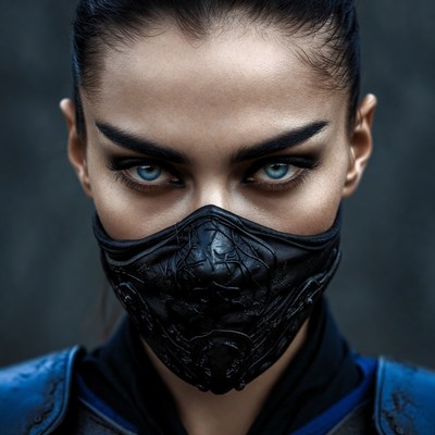 Woman in black leather mask