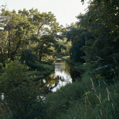 Serene Creek in Lush Green Forest
