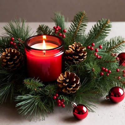 Red Candle Christmas Wreath