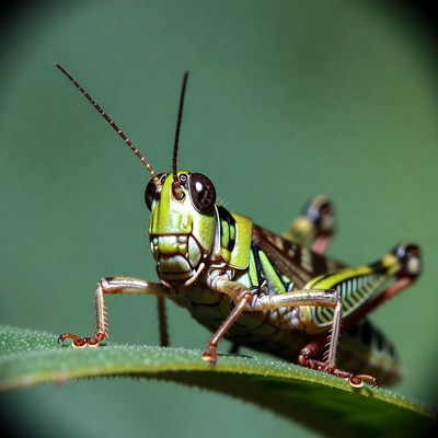 Green grasshopper on leaf