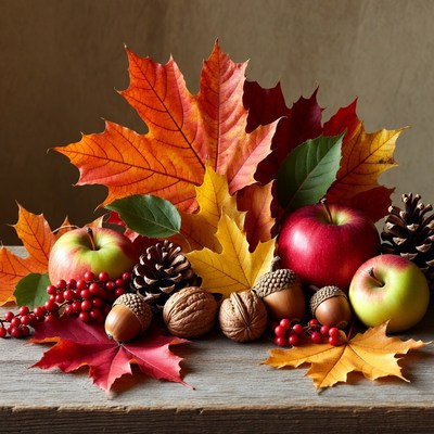 Autumn Leaves Apples Pinecones Acorns