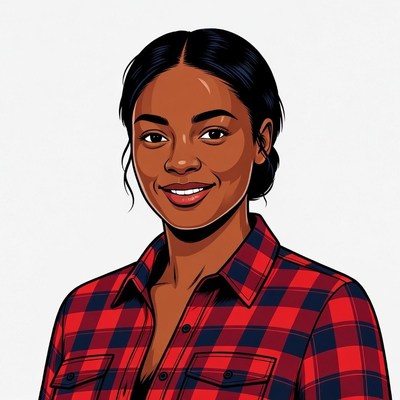 Smiling African-American woman in plaid shirt