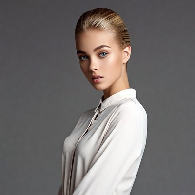 Blonde woman in white shirt