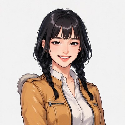 Anime girl with braids in tan jacket