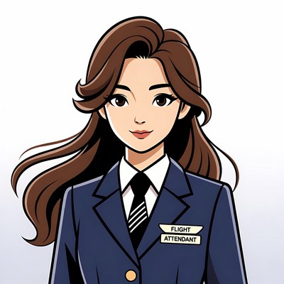 Cartoon Asian flight attendant