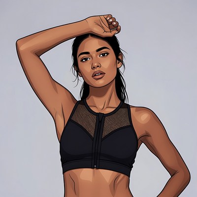 Woman stretching arm in sports bra