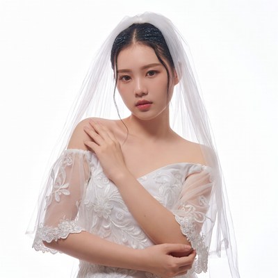 Asian bride in lace off-shoulder dress