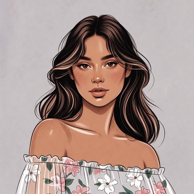 Beautiful woman in floral off-shoulder top