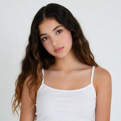 Teen girl with wavy brown hair