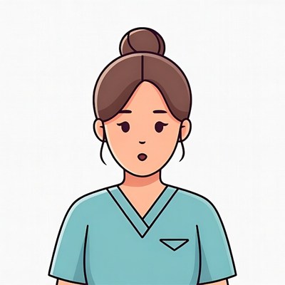 Surprised woman in scrubs
