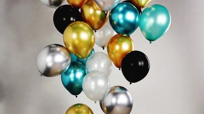 Cluster of multicolored balloons hanging