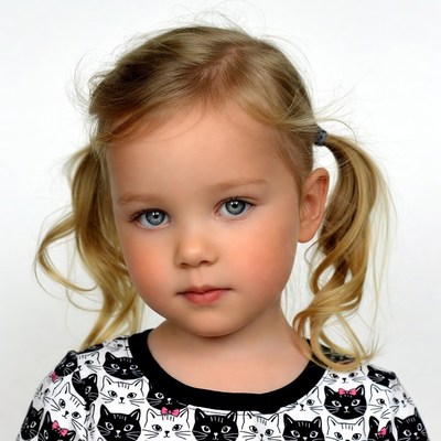 Blonde girl in cat print dress