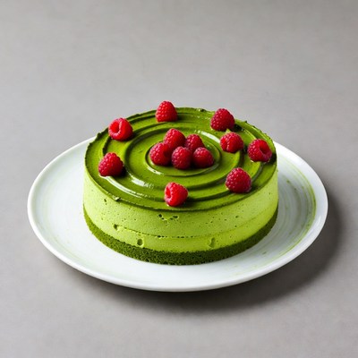 Matcha Cake with Raspberries